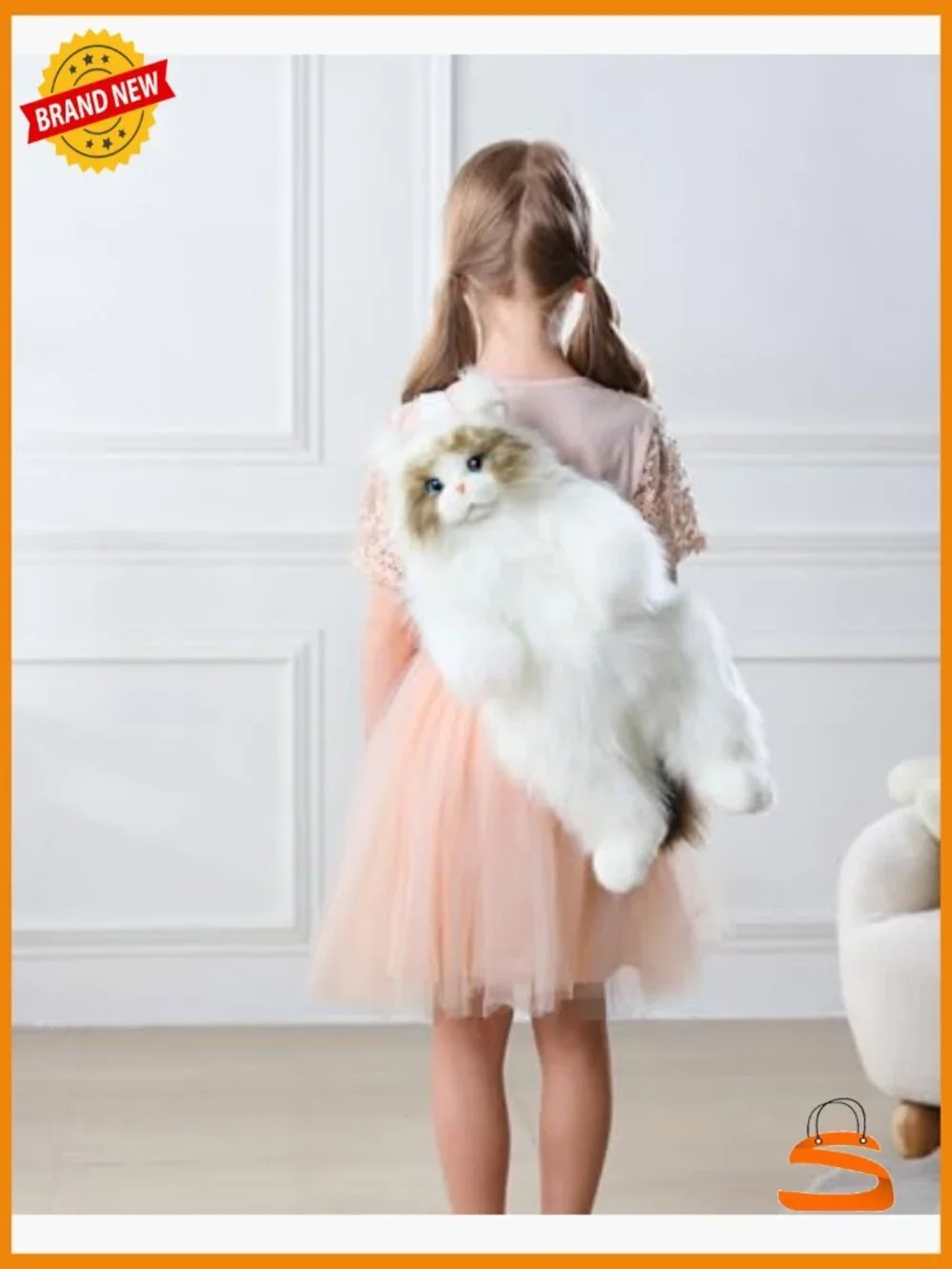 Lifelike Stuffed Animal Cat Backpack, Large Plush Faux Fur Daypack, Handmade
